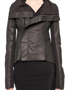 Rick Owens Naska Jacket Green Lamb Leather Asymmetrical Jacket US 6